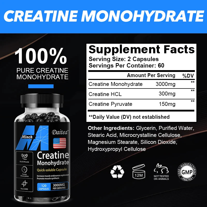 Daitea Creatine 3000 mg Monohydrate - Strength, Muscle, Performance Keto-Friendly Adult Nutritional Supplement
