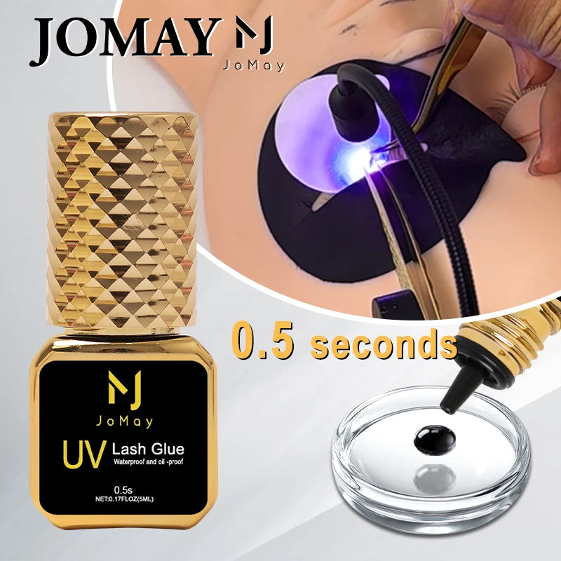 JOMAY 3 Bottles 5ml UV Glue Black Lash Glue for Eyelash Extensions Low Irritation 0.5 Second Fast Drying Glue UV Makeup Products