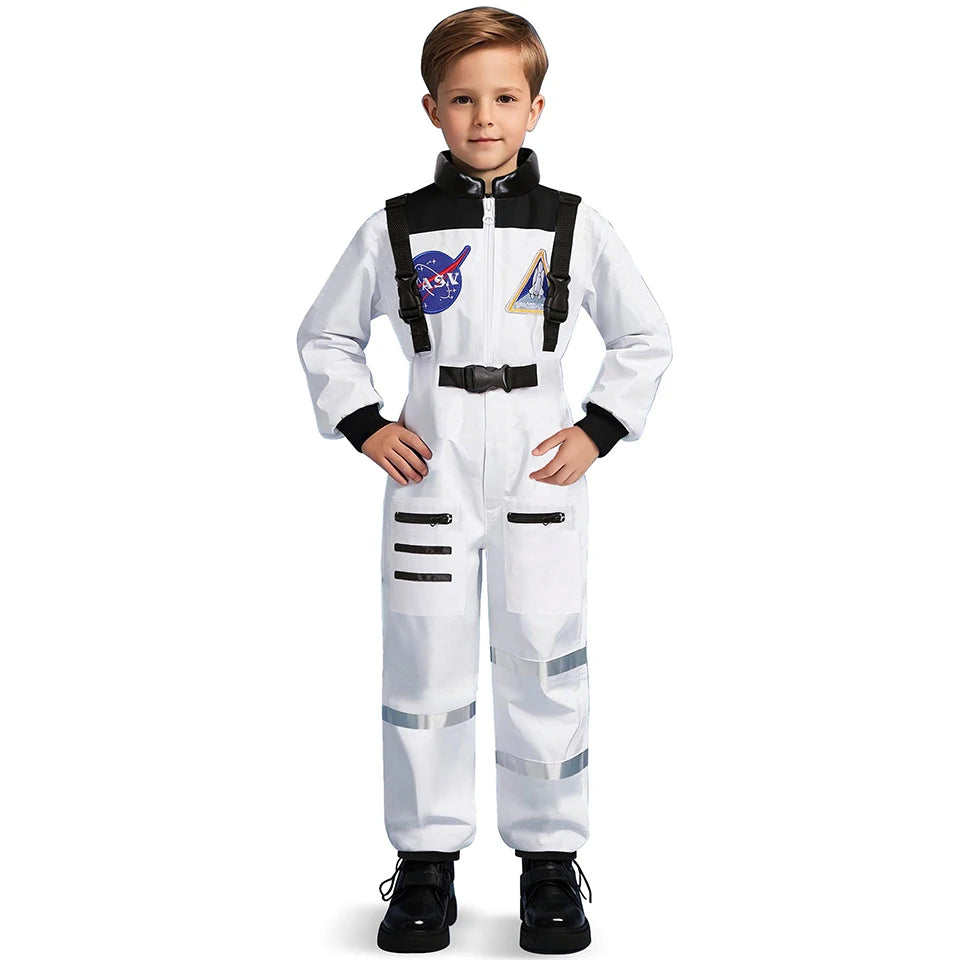 Kids Astronaut Costume Space Suit Halloween Cosplay Space Explorer Performance Children's Jumpsuit Spaceman Boys Girls Outfits