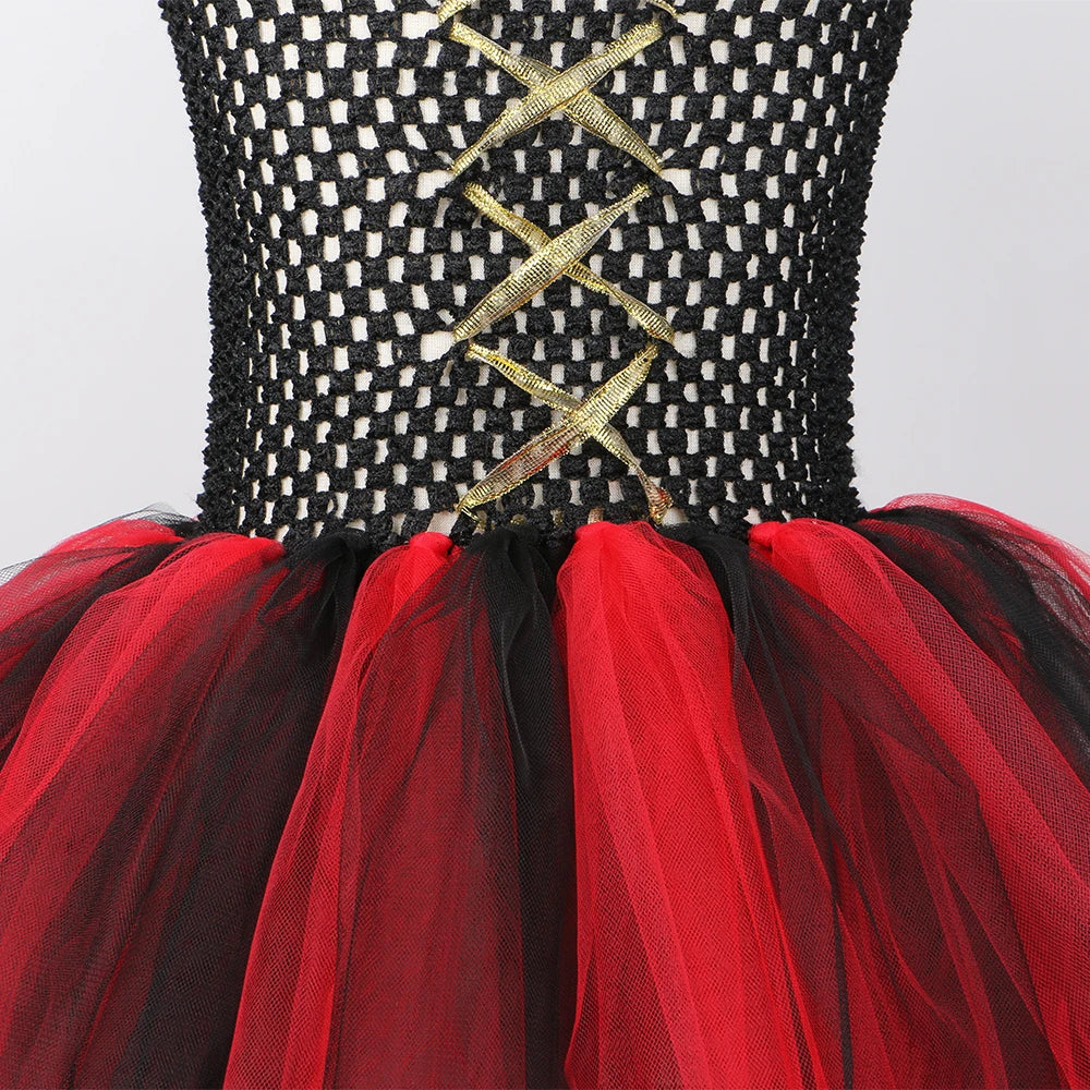 Girls Pirate Costume Kids Halloween Carnival Party Dress Up Clothes Black Red Toddler Girls Pirates Tulle Princess Tutu Dress