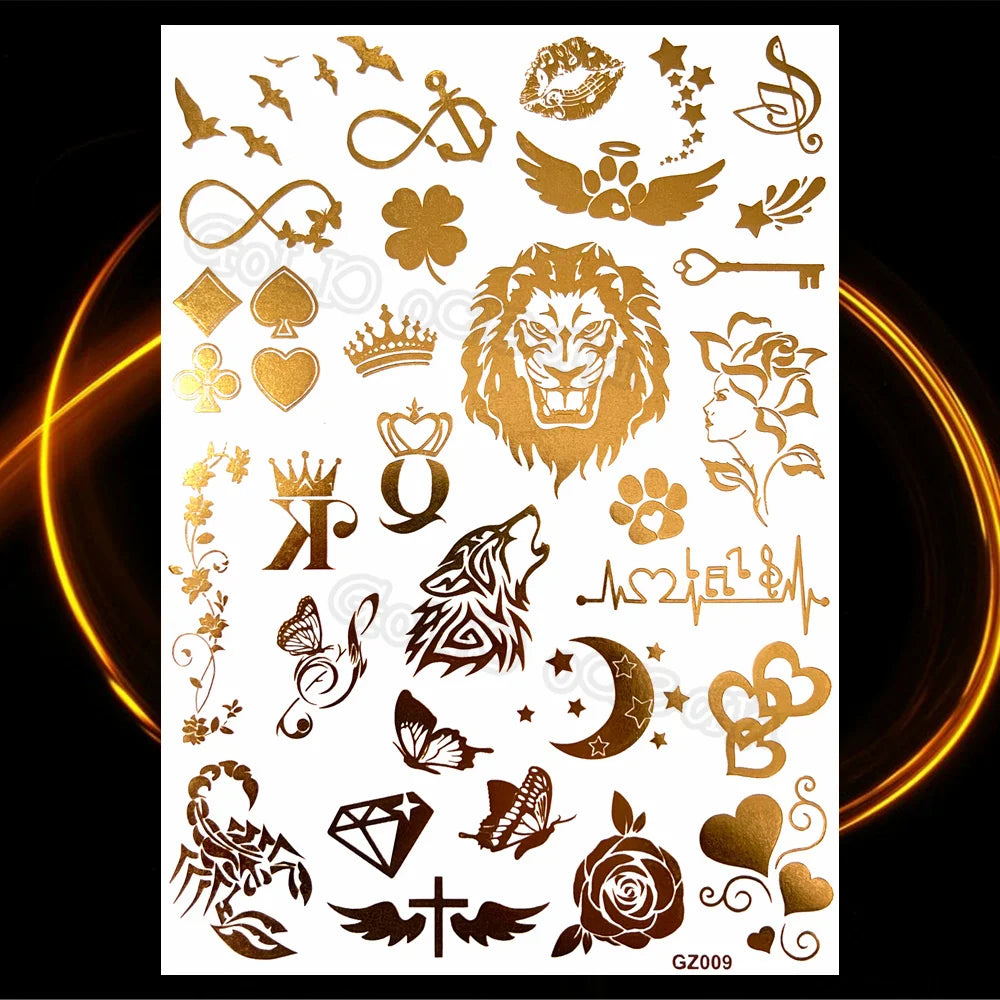 1PC Summer Style Men Women Body Art Gold Metallic Tattoo Sticker HYS-101 Chain Bracelet Fake Jewelry Waterproof Temporary Tattoo