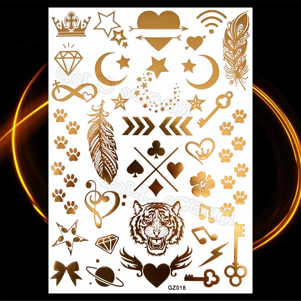 1PC Summer Style Men Women Body Art Gold Metallic Tattoo Sticker HYS-101 Chain Bracelet Fake Jewelry Waterproof Temporary Tattoo