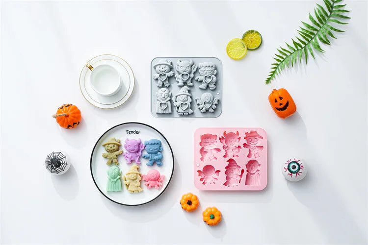 6 Cavity 6 Different Halloween Theme Silicone Mold 3d Demon, Wizard, Vampire Candy Chocolate Mould Epoxy Resin Mold Cake Decor