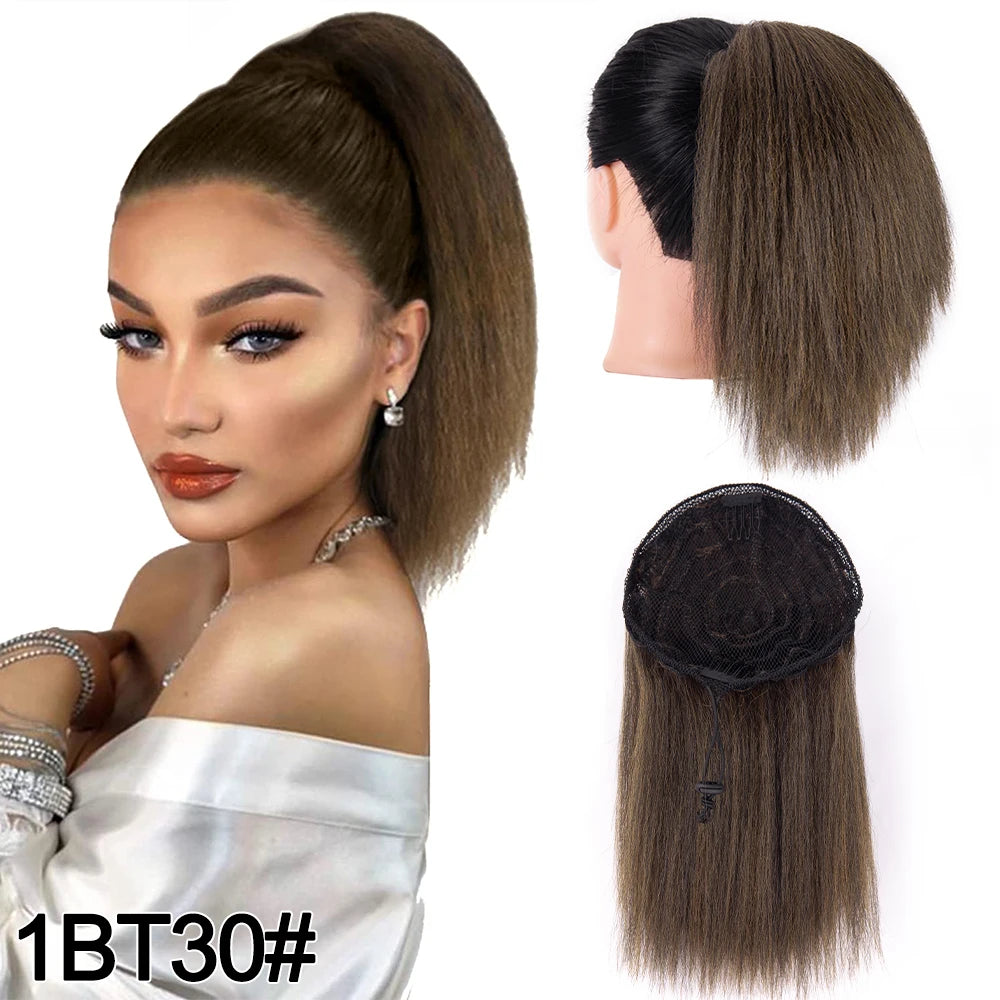 10Inch Kinky Straight Ponytail Afro Puff Yaki Straight Drawstring Ponytail Extension For Black Women Synthetic False Ponytail