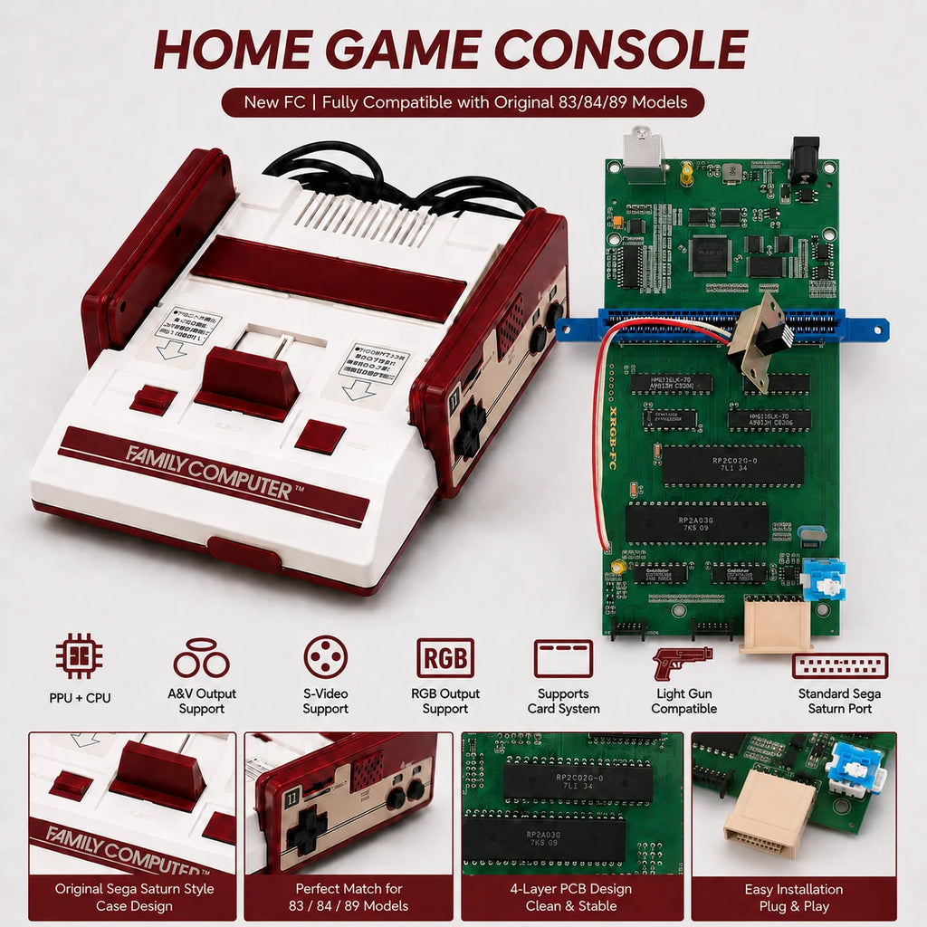 Retro Game  AV S-Video RGB Famicom NES Compatible with Original 83, 84, 89 Shells RGB Famicom Clone Console Supports Zapper