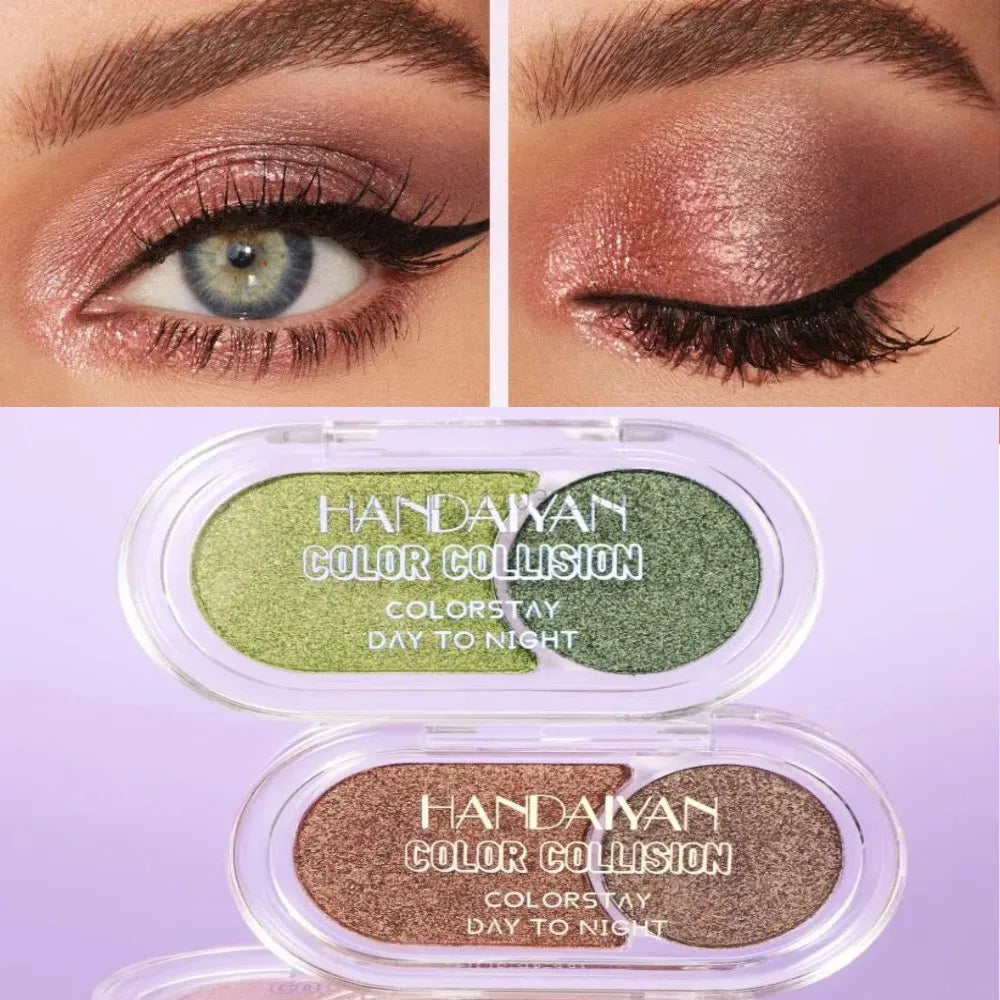Glitter Blue Green Eyeshadow Palette 2-Color Matte Shiny Eye Shadow Dark Punk Eyes Pigment Waterproof Halloween Makeup Cosmetics