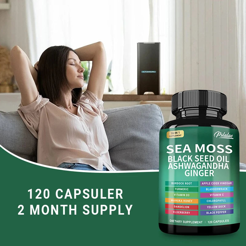 Sea Moss | Black Seed Oil | Ashwagandha | Ginger - Immune System Energy Gut Health Skin & Joint Support