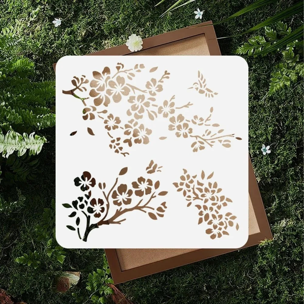 11.8"x11.8" Cherry Blossom Branch Wall Stencil Templates Nature Flower Reusable Plastic Stencils for Painting on Wood Floor