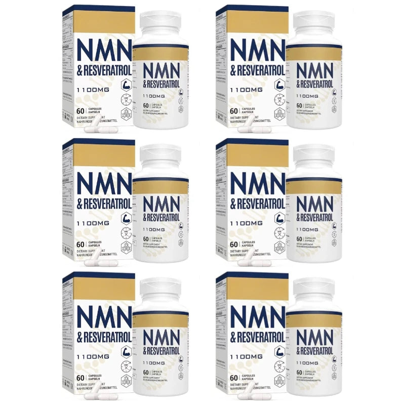NMN & Resveratrol Capsules Antioxidant Complex Supplement with Black Pepper Extract 1100mg 60 Capsules