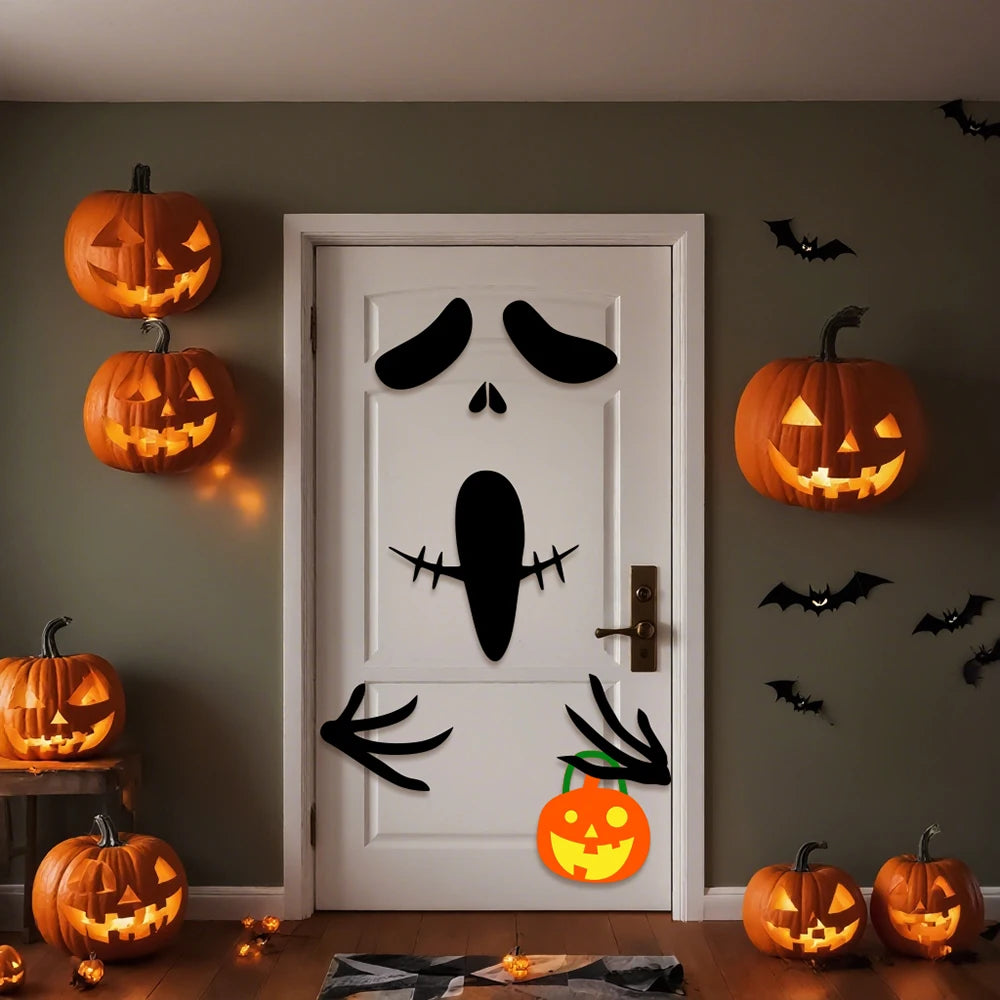 Halloween decorations room door stickers window decor skeleton hand pumpkin DIY window stickers ghost devil witch hat decor