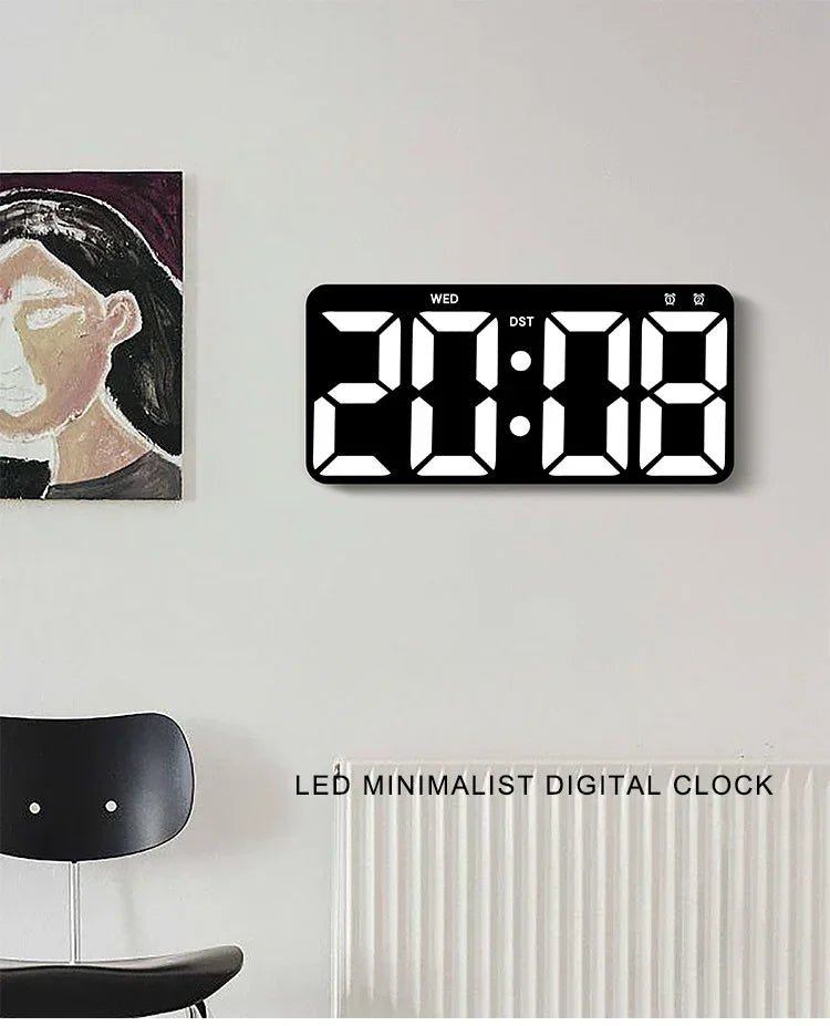 Minimalist LED Digital Wall Clock with Remote Control Adjustable Brightness Countdown Timer Modern Home Office Alarm Clock