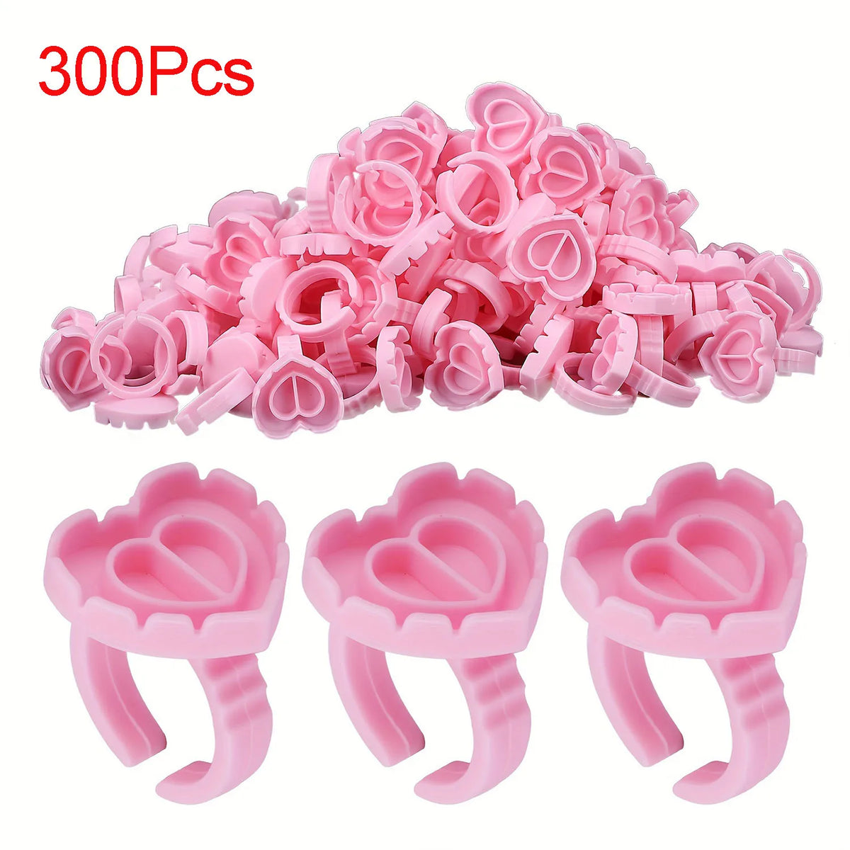 100 PCS Glue Rings for Eyelash Extensions Disposable Lovely Heart Blossom Cups Makeup Plastic Nail Art Supplies
