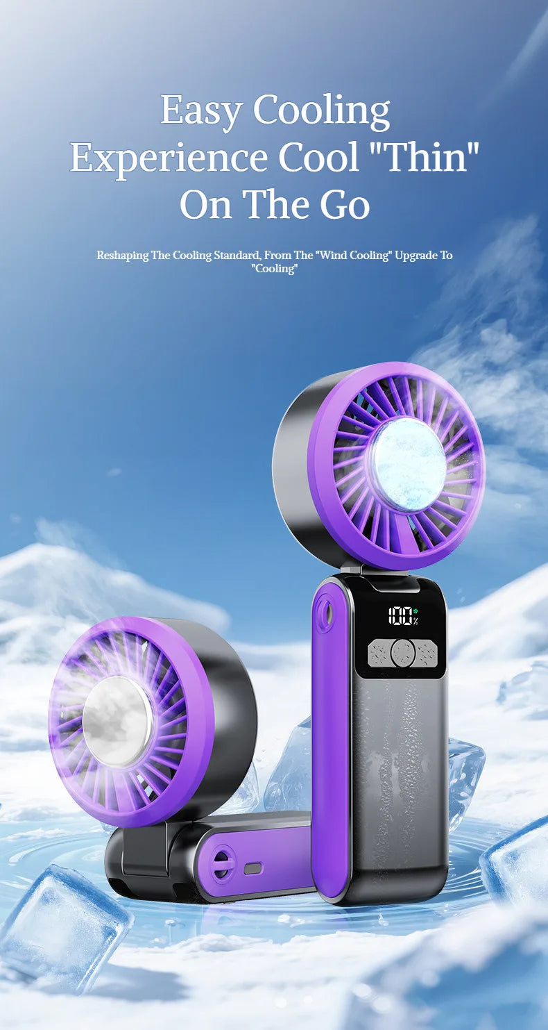 Handheld Folding Semiconductor Digital Display Desktop Fan Cooling Superconductor Ice Compress Handheld Fan One-Button Outdoor