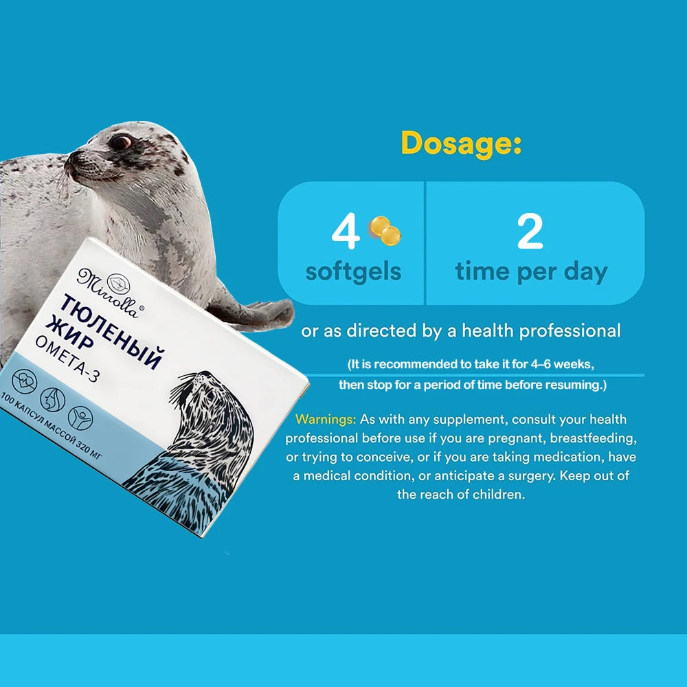 Professional Omega-3 Harp Seal Oil Supplement - High Potency - 100 Softgels
