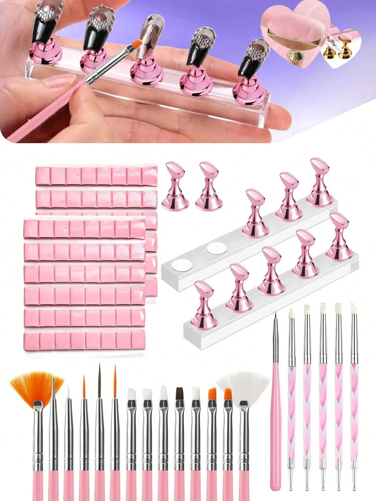 1 Set 5Pcs Nail Art Display Stand With Clamp Base Nail Practice Holder Household Salon Beginner Manicure Supply