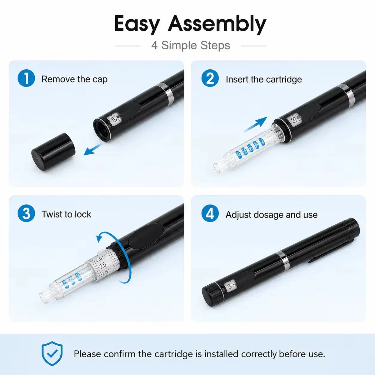 Home Use Professional Durable Insulin Injector Pen, Reusable Refillable Design, Dose Injection Pen, Perfect for 3Ml Cartridges