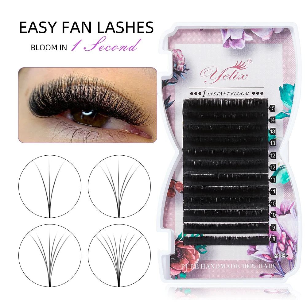 Yelix Easy Fanning Eyelash Extensions Fast Fan Blooming Individual Lashes Automatic High Quality Flowering Volume Eyelash