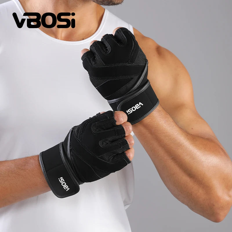 VBOSi Shock-Absorbing Half Finger Fitness Gloves for Men Women Anti-Slip Cycling Weightlifting Dumbbell
