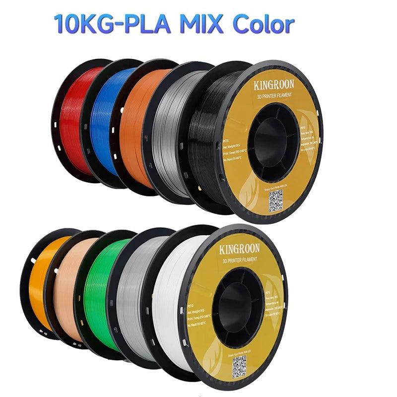 KINGROON 10kg MIX PLA Filament 1.75mm Spool Wire Plastic For 3D Printer Material +/-0.02MM Vacuum Packaging 3D Printing Filament