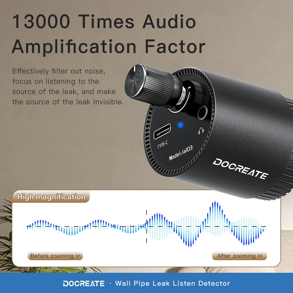 Pipe Water Leak Detector 13000X Sound Detector Accurately Locating Water Leaks in Walls and Floor Leak Detection Tool