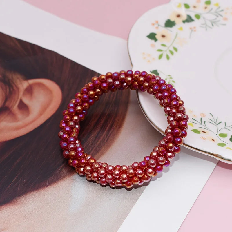 Mixed Color Trendy Glass Bead Bracelet Elastic Handmade Strand Bracelets for Women Gift New Hair Accessory Glass Beads Bracelet