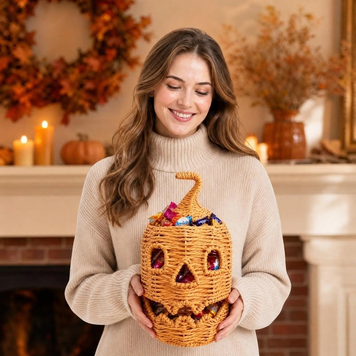 Halloween Decorations Hand-Woven Wicker Pumpkin Lantern Witch Hat Storage Box Home Decorative Statue Ornaments Christmas Decor