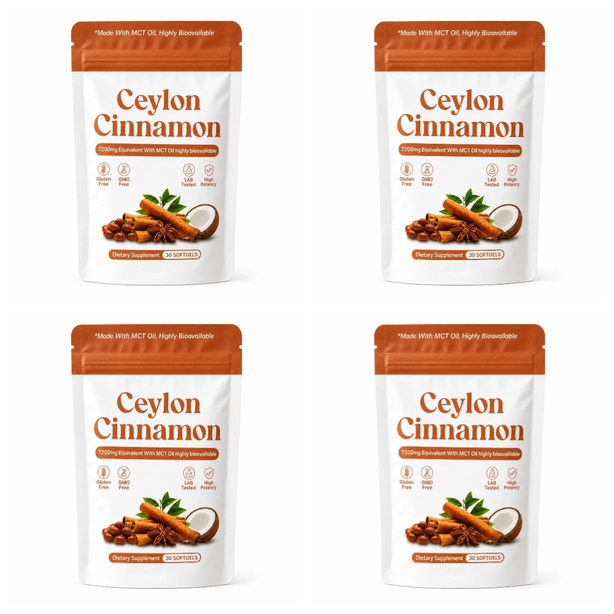 Ceylon Cinnamon Softgels 7200mg Equivalent,12:1 Concentrated Extract with MCT Oil,High Bioavailability, Daily Balance Support