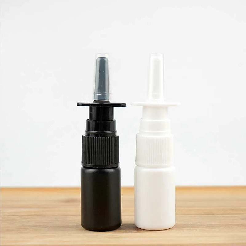 20/50/100pcs Customized 10ml HDPE Black Nasal Spray Bottle with Fine Black Nasal Sprayer Empty White Mist Nose Sprayer Bottle