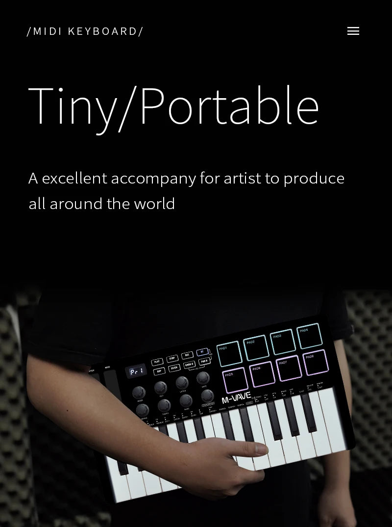 M-VAVE Portable MIDI 25-Key USB MIDI Keyboard Controller with 8 Backlit Drum Pads 8 Knobs 8 RGB Music Keyboard Instruments