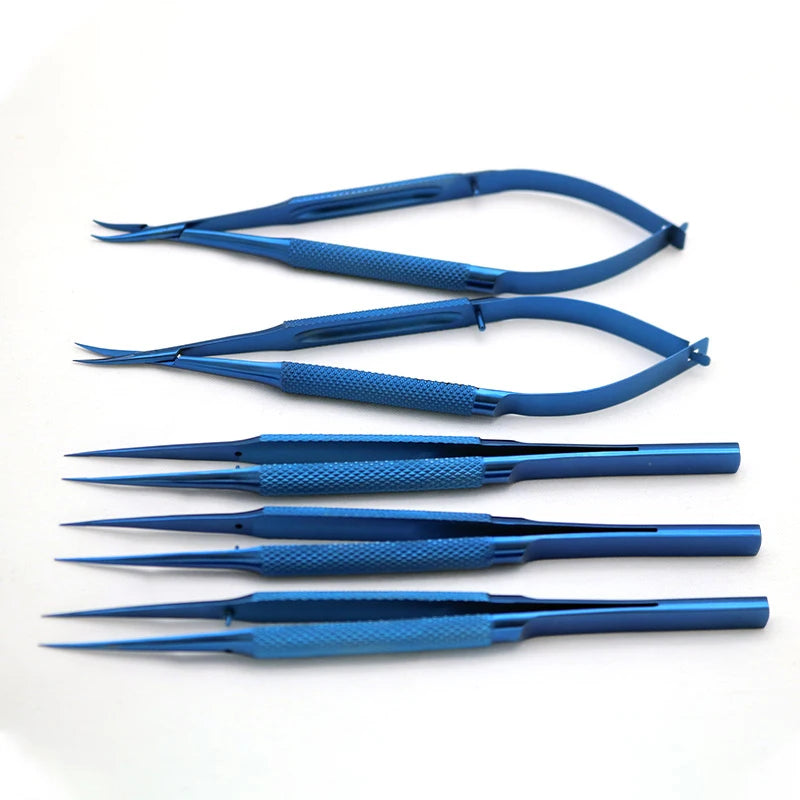 6pcs/set Ophthalmic Tools Set Striaght Curved Scissors Needle Holder Micro Forceps Ophthalmic Instrument Stainless Steel