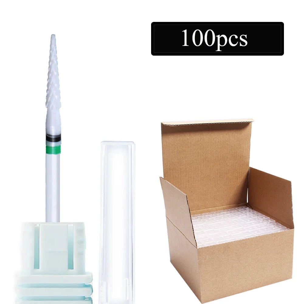 100pc/Set Nail Drill Bit Rotary Ceramic Bits Electric Manicure Milling Cutter For Machine Cuticle Remove Burr Nail Tool