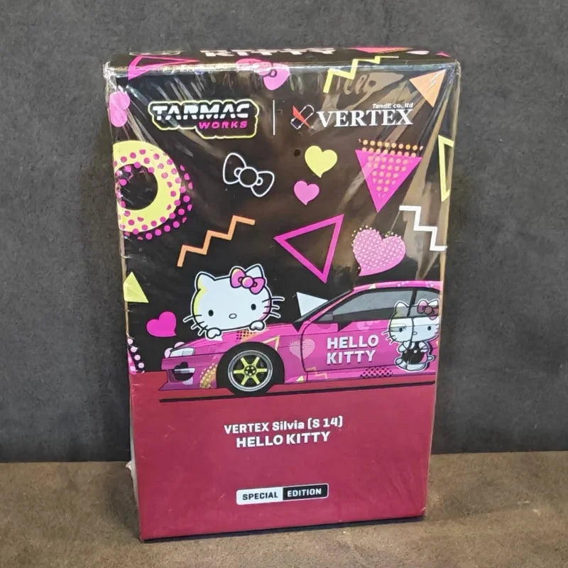 Hot! Tarmac Works Vertex Silvia S14 Hello Kitty Pink Chrome 1:64 Limited Edition Car Model Collectible Toy For Boy Enthusiasts