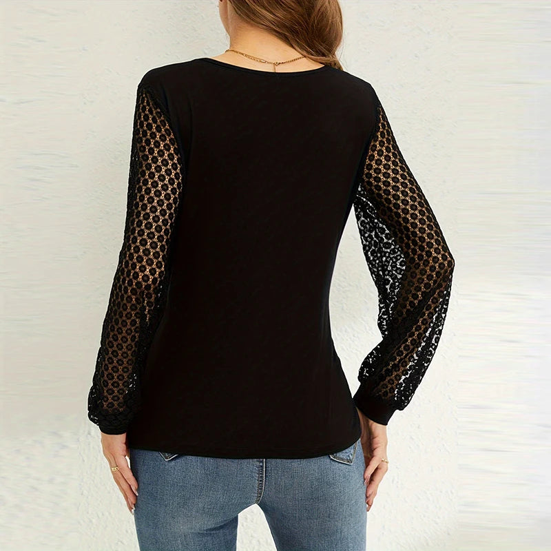 Elegant Women Blouses V Neck Mesh Long Sleeve Shirts For Women Spring Autumn Fashion Shirt Black Pullover Tops Female 2025
