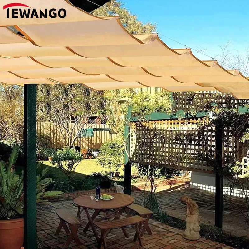 180GSM Beige HDPE Telescopic Wave Sun Shade Net Courtyard Pavilion Pergolas Sun Room Canopy Shading Cloth Terrace Sunshade Nets