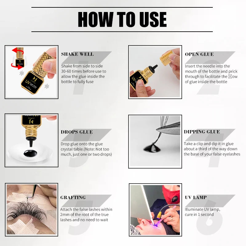 JOMAY 3 Bottles 5ml UV Glue Black Lash Glue for Eyelash Extensions Low Irritation 0.5 Second Fast Drying Glue UV Makeup Products