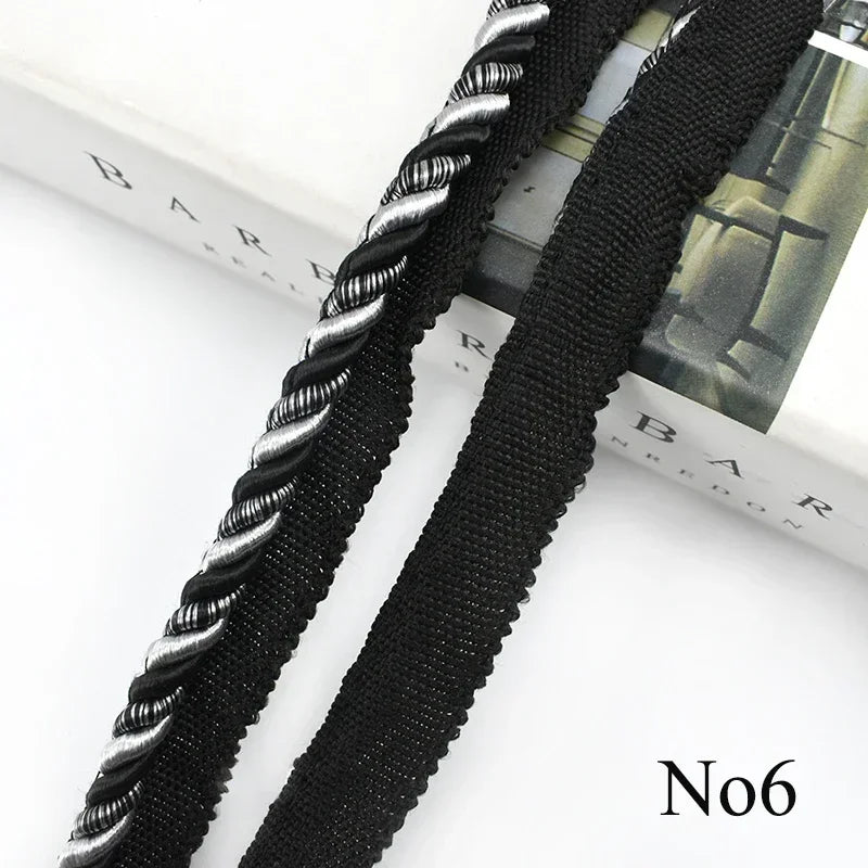 2/6/12M Meetee 6mm Two-color Lace Rope Trim Decorative Strap Webbing Cord for Sofa Curtain Sewing Handmade Material Accessories