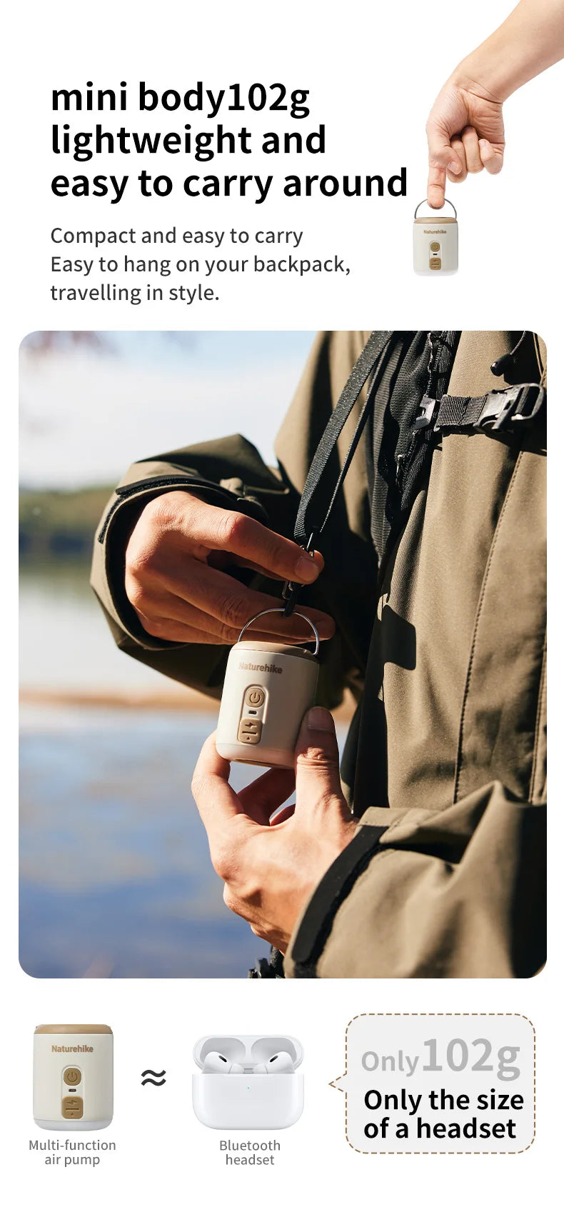 Naturehike Multi-function Air Pump Outdoor Mini Portable Fast Charge Air Pump For Inflatable Mat Travel Camping Pump