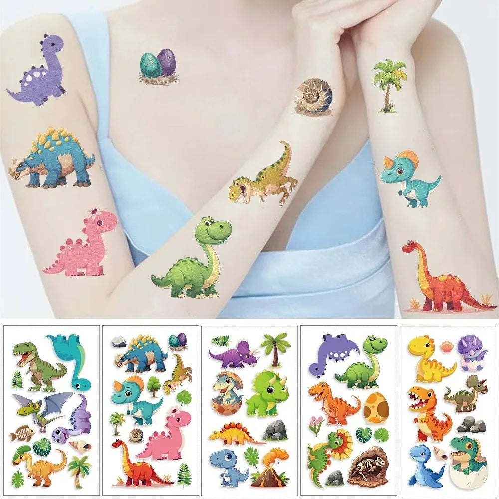 10pcs Cartoon DinosaurTemporary Tattoo Kids Stickers Face Body Transfer Fun Party Gift
