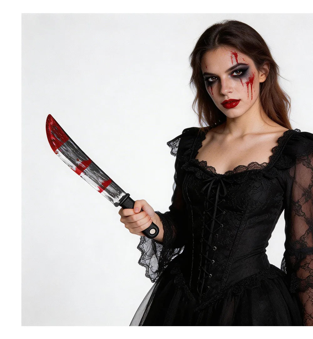 Halloween realistic props - blood-spreading axes, chainsaws, plastic knives for costumes, party cosplay props