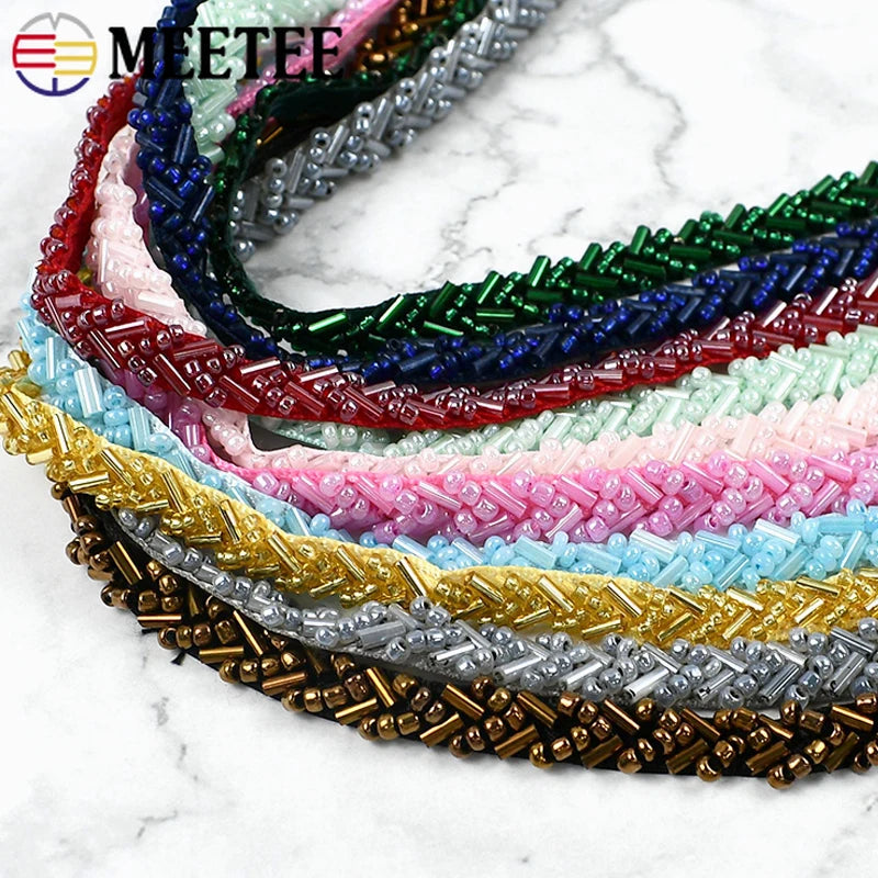 2/5/10Yards 7mm Beaded Lace Ribbon Sewing Wedding Dresses Laces Trim Decorative Trimmings Stitching Fabric DIY Crafts Materials