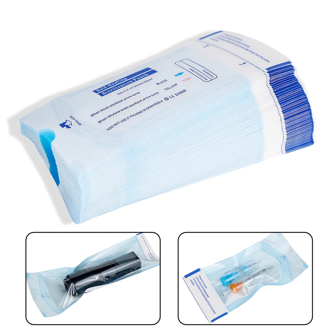 200 Pcs Tattoo Sterilization Pouch 2 Sizes Disposable Puncture Self-sealing Bag Medical-grade Nail Art Tattoo Accessories
