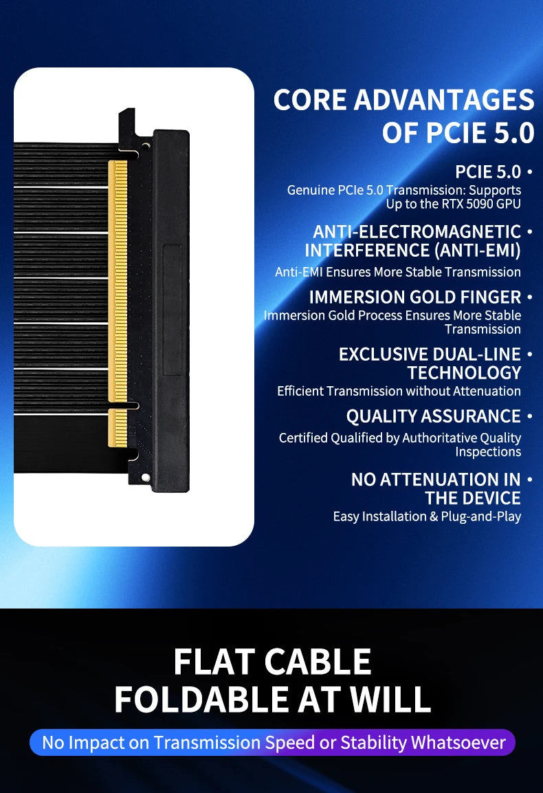 UPSIREN PCI-E 5.0 X16 GPU Extension Cable,Cable length 200mm/Gold-plated process/Suitable for 50 series graphics cards