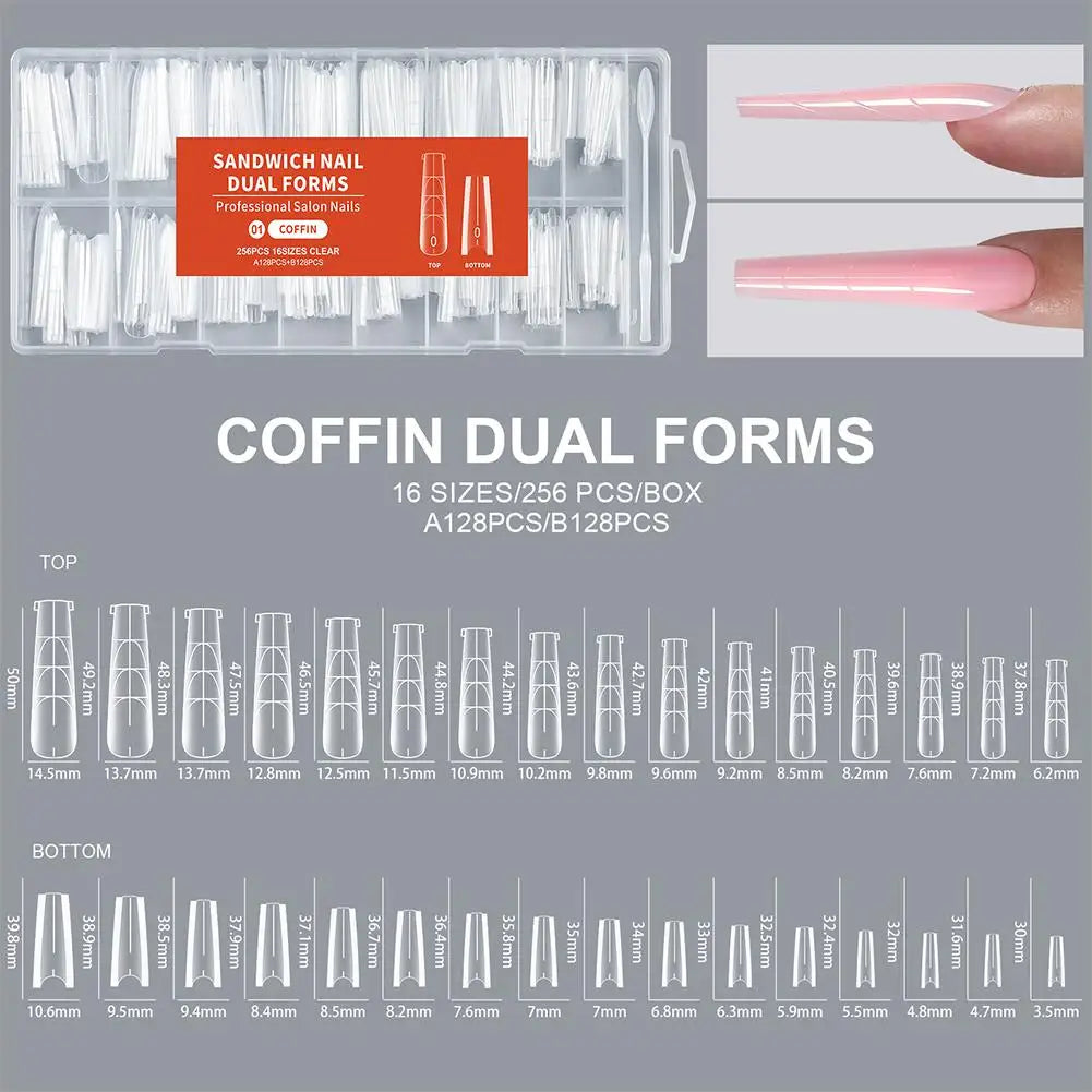 256Pcs Full Cover Nail Extension Forms, Dual Form Nail Tips, Quick Gel Nail Building System
