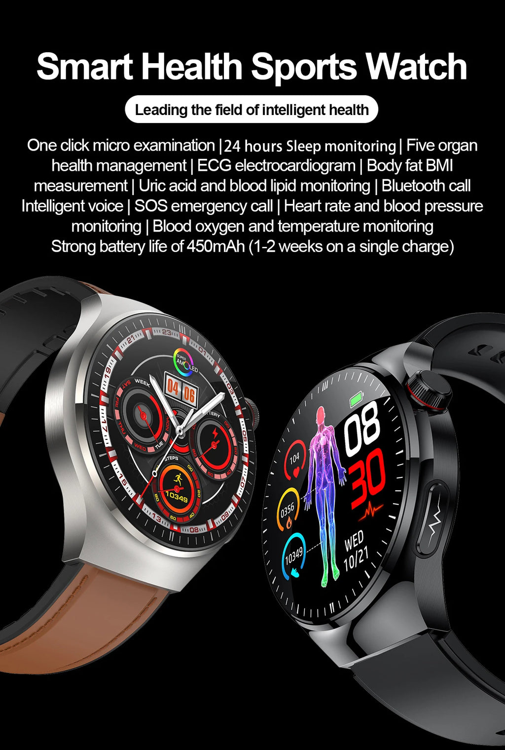 2025 New GUHUAVMI Accurate Blood Lipid Uric Acid Smart Watch Men Women ECG+PPG Blood pressure Bluetooth call Health Smartwatches