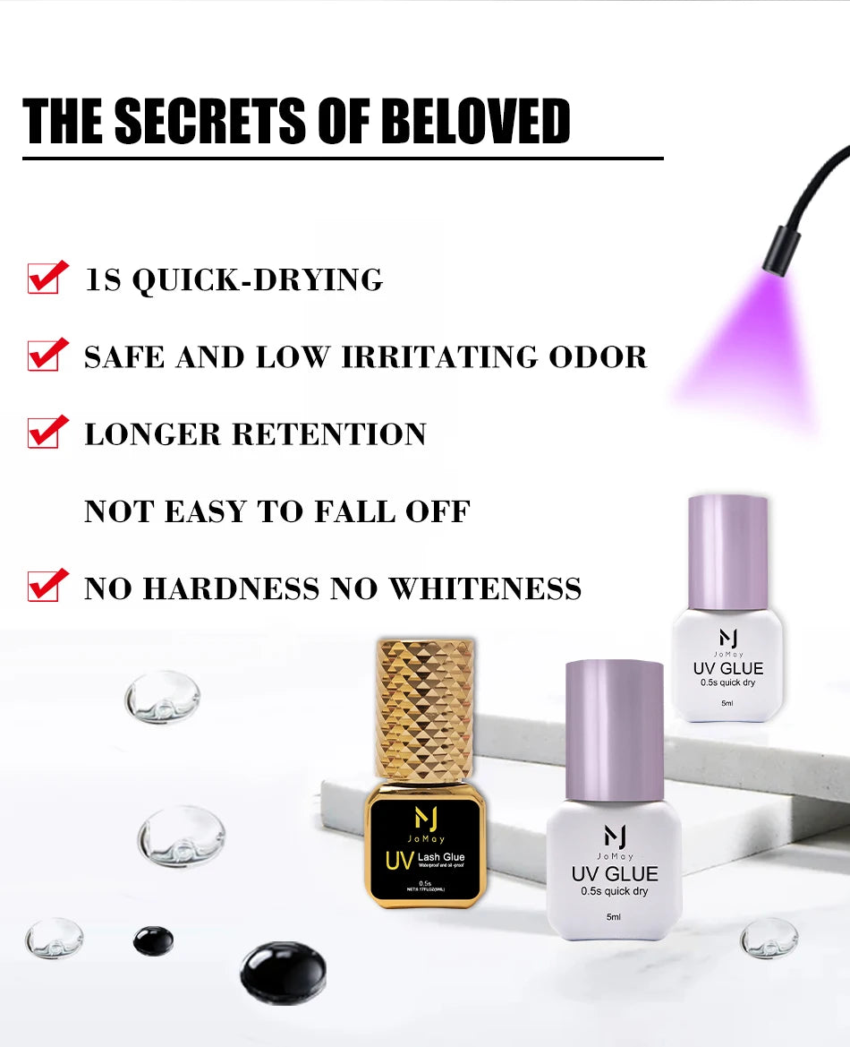 JOMAY 3 Bottles 5ml UV Glue Black Lash Glue for Eyelash Extensions Low Irritation 0.5 Second Fast Drying Glue UV Makeup Products