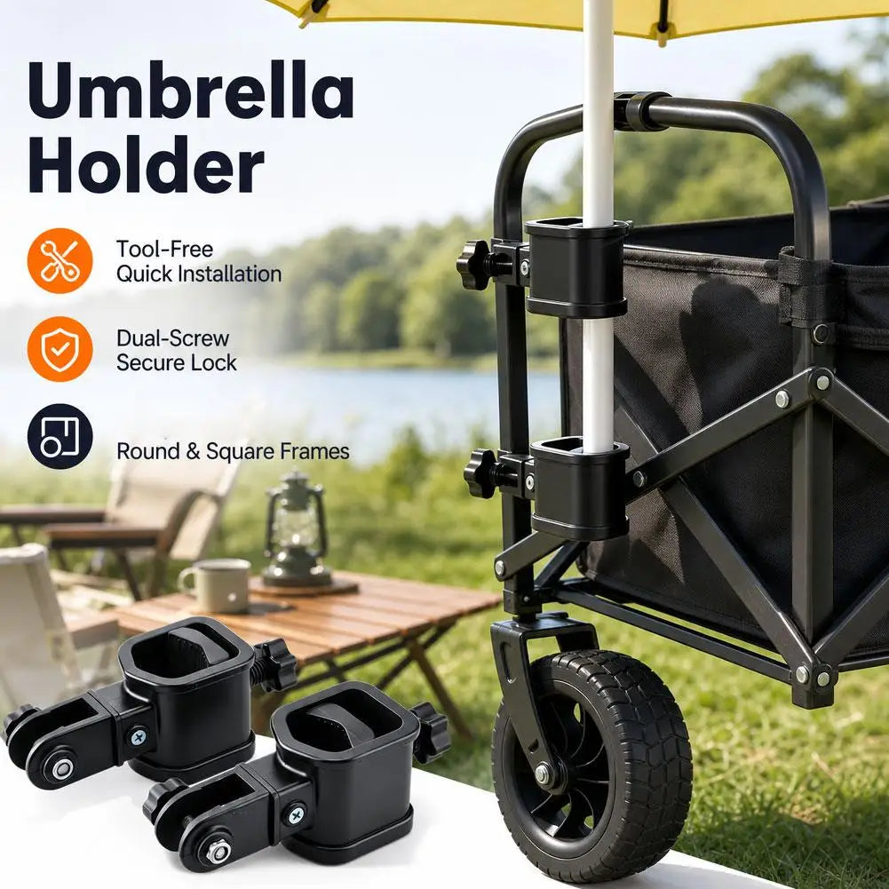 Dual Clamp Wagon Umbrella Holder Universal Camping Folding Cart Parasol Mount Bracket Stable Sun Shade Fixing Accessories