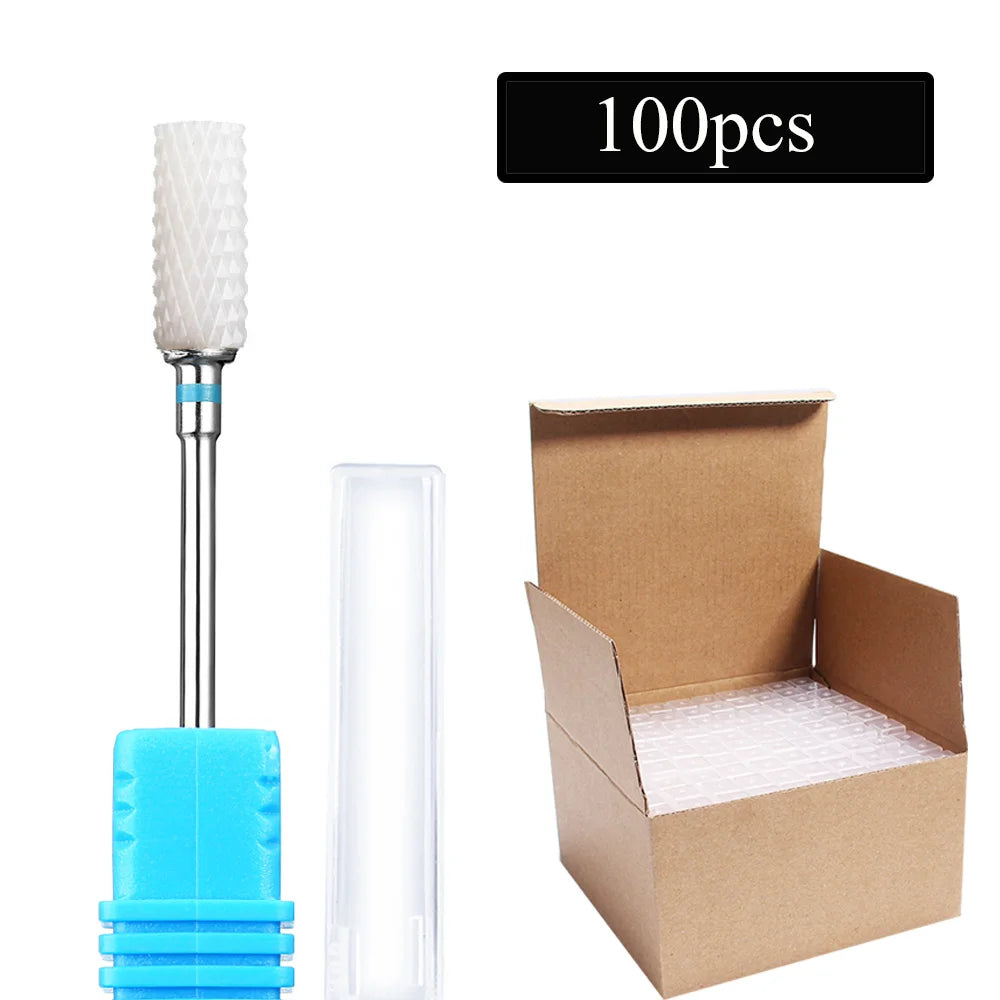 100pc/Set Nail Drill Bit Rotary Ceramic Bits Electric Manicure Milling Cutter For Machine Cuticle Remove Burr Nail Tool