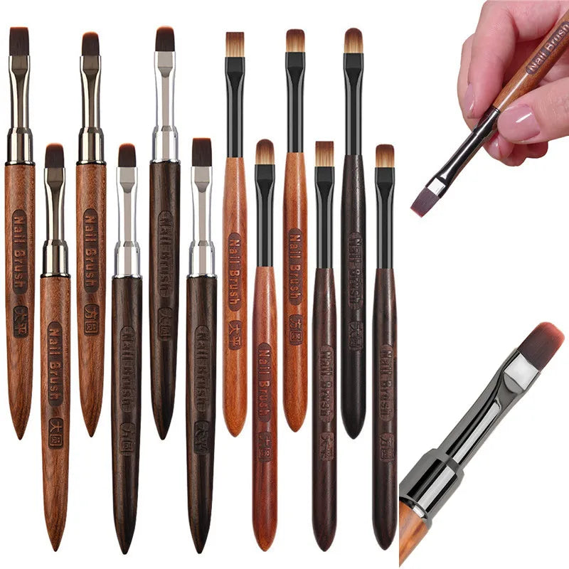 2PCS Sandalwood Handle Nail Drawing Brushes For Manicure Lines Painting Gradient UV GEL Extension Builder Drawing Pen