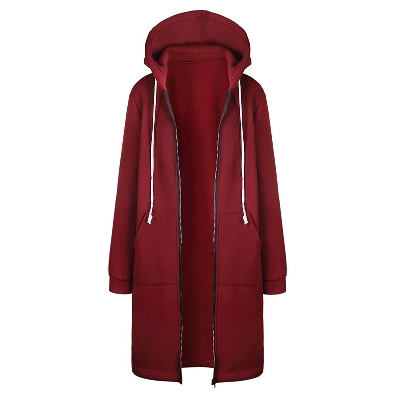 2024 Women's Autumn Winter Thick Hooded Parkas Loose Hooded Jackets Zipper Pocket Maxi Size Sweatshirt Sports Dresses Outwear