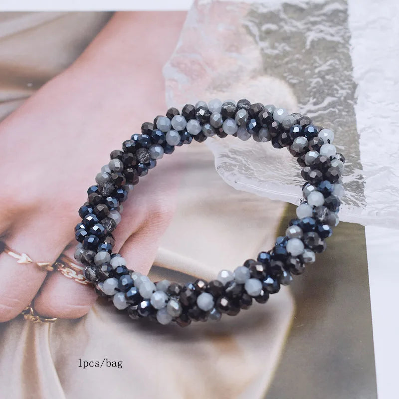 Mixed Color Trendy Glass Bead Bracelet Elastic Handmade Strand Bracelets for Women Gift New Hair Accessory Glass Beads Bracelet